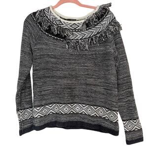 The Limited Sweater with Fringe Neckline Southwestern Sweater